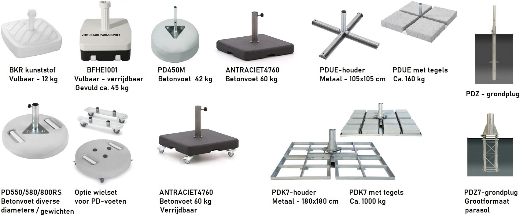 Parasolvoet BFHE1001 - verrijdbaar 45 kg